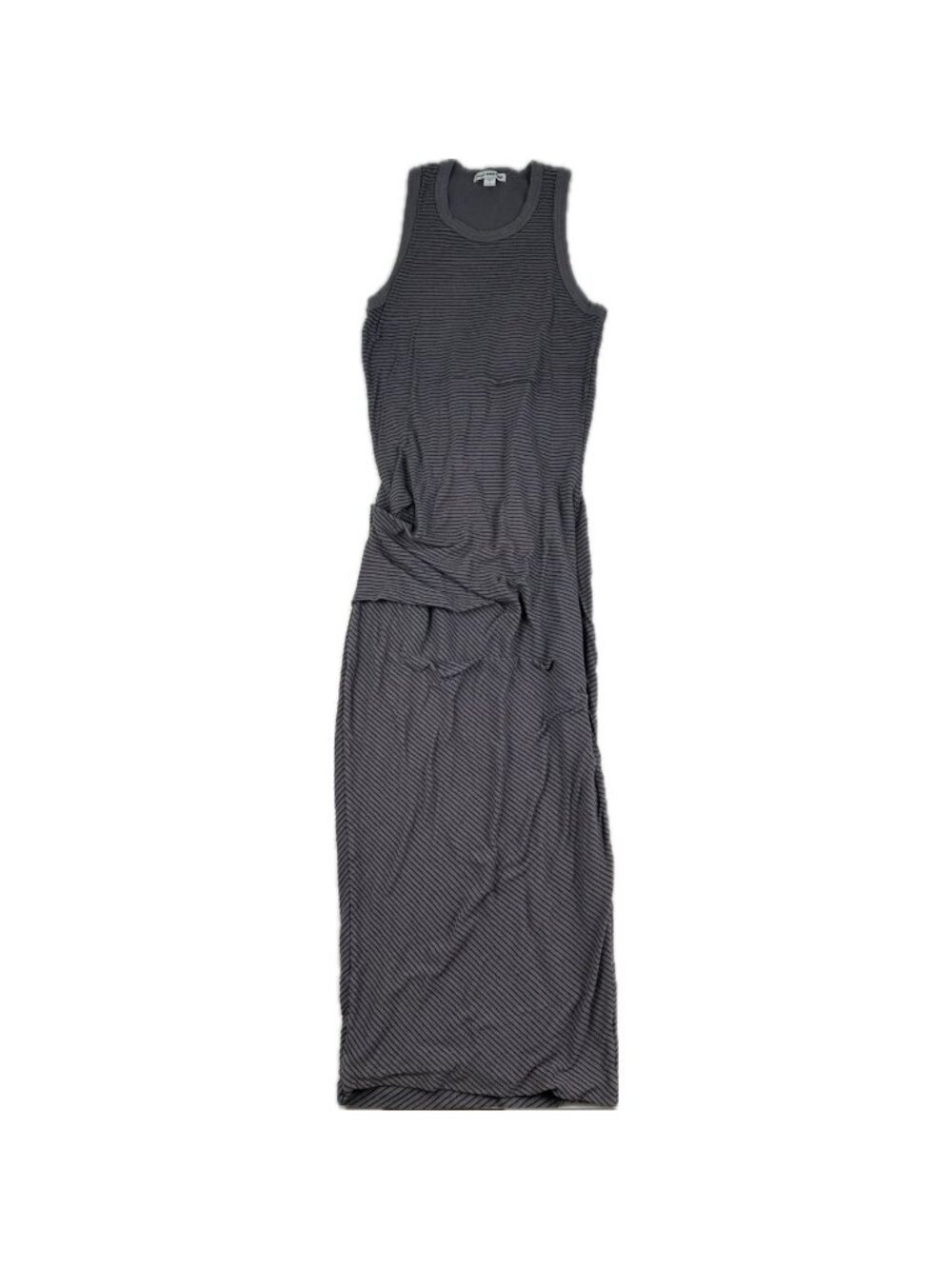 Standard James Perse Striped Ruched Side Midi Bodycon Tank Dress Gray S